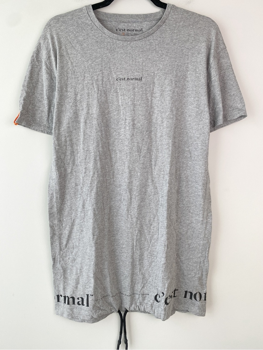 C'est Normal Mens Drawstring Tee S Grey Organic Cotton Skater Oversized Sporty